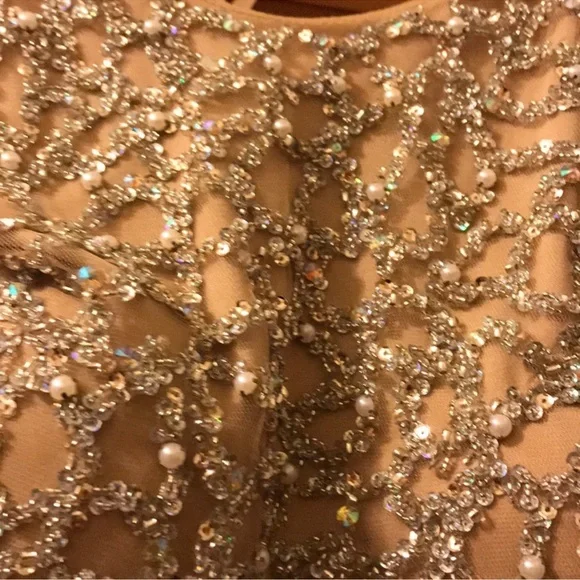 Elegant Beaded Gown with Floral Skirt - Picture 3 of 6